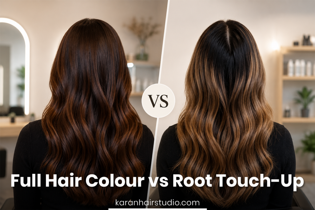 Full hair colour and root touch-up comparison